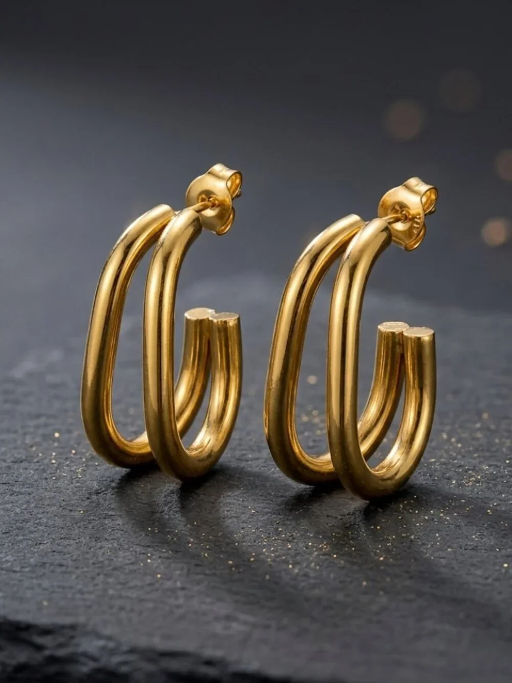 Minimalist 18K Gold Plated SS Double C Hoop Earrings 1